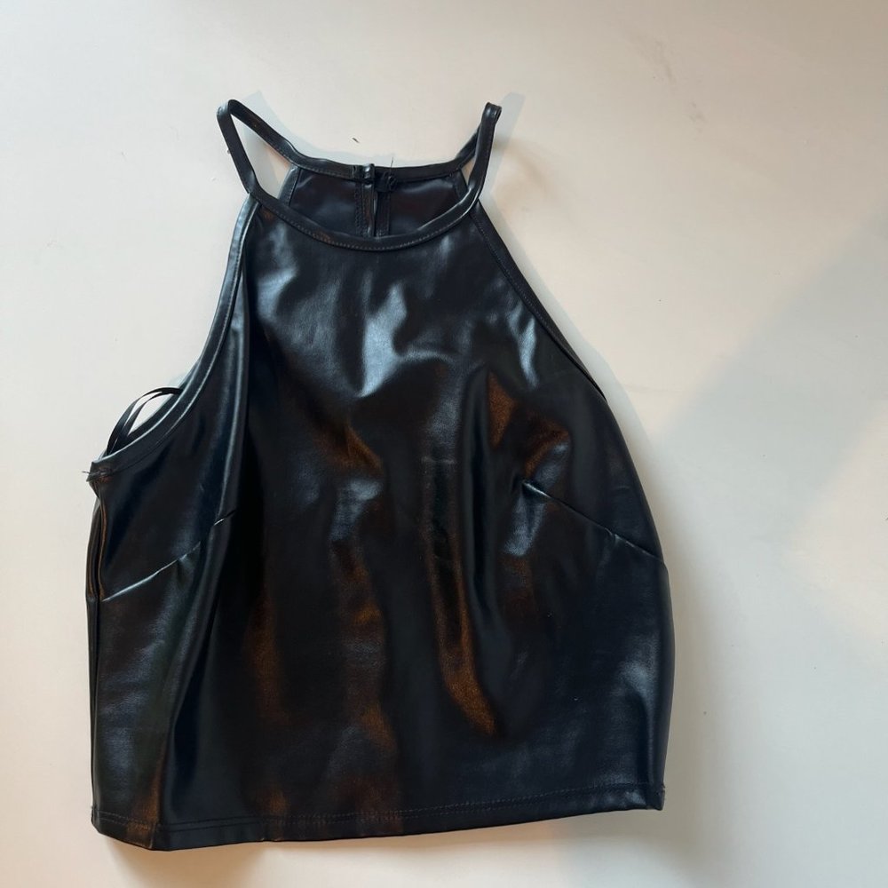 Vegan Leather Cropped Halter Top